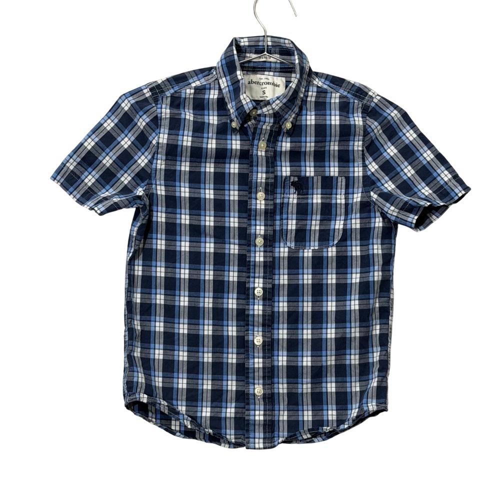 Abercrombie Button Down Boys S Blue Plaid Muscle Fit Short Sleeve Cotton Shirt